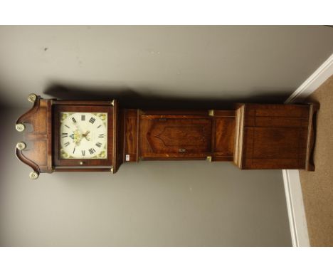 Early 19th century oak and mahogany longcase clock, enamel dial painted with flowers, signed for 'Thomas Northwood', 30-hour 