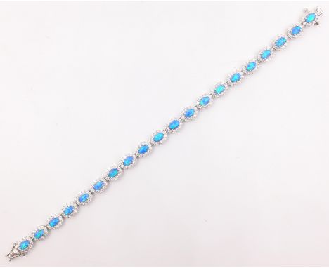 Opal cluster silver link dress bracelet stamped 925   Condition Report   Click here for further images, condition, auction ti