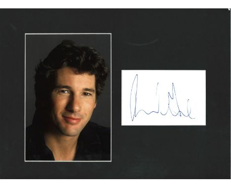 Richard Gere large signature piece mounted beside colour photo. Approx. overall size 12x15. American actor and humanitarian a