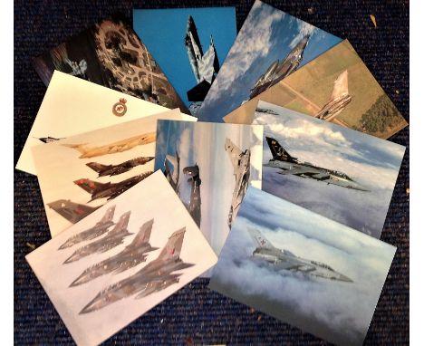 Aviation postcard collection includes 10 squadron print cards such as Canadian CF-18 Tiger Bird Hornet, RAF Jaguar GR1A Groun