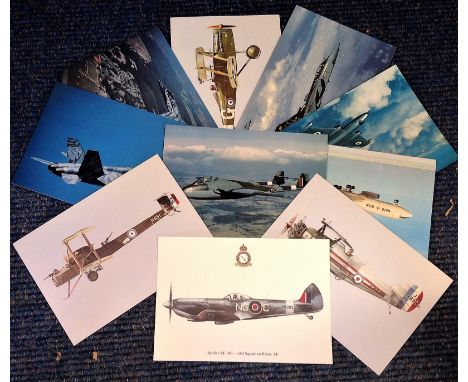 Aviation postcard collection includes 10 squadron print cards such as SE5A No56 Sqn RFC, Canadian CF-18 Tiger Bird Hornet, Bo