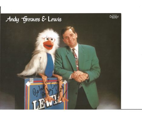 Andy Greaves signed 10x8 colour photo with Lewis the puppet. Good Condition. All autographed items are genuine hand signed an