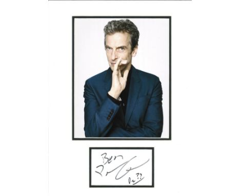 Peter Capaldi mounted signature piece 16 x 12 with a 10 x 8 colour photo portrait and autograph. Good Condition. All autograp
