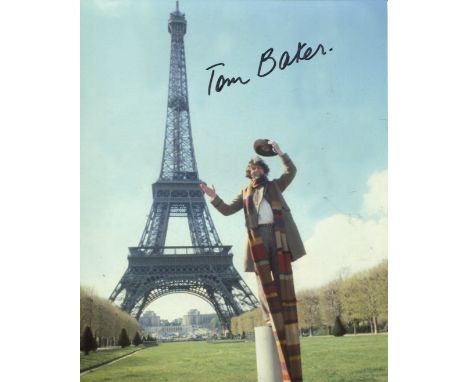 DOCTOR WHO 8x10 scene photo signed by actor Tom Baker as the Time Lord himself. Good Condition. All autographed items are gen