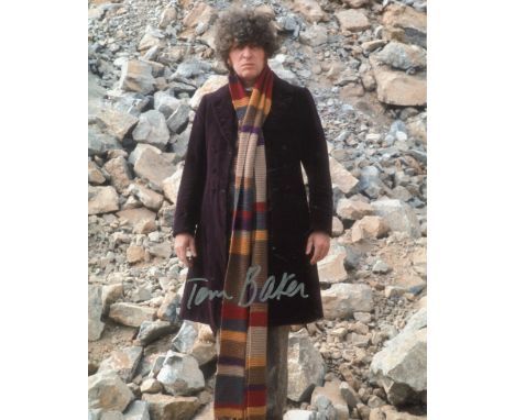 DOCTOR WHO 8x10 scene photo signed by actor Tom Baker as the Time Lord himself. Good Condition. All autographed items are gen