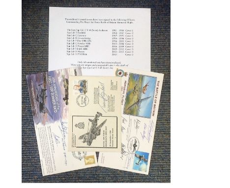 RAF collection 3 postal covers signed by 10 officers who have commanded the Royal Air Force Battle of Britain Memorial Flight