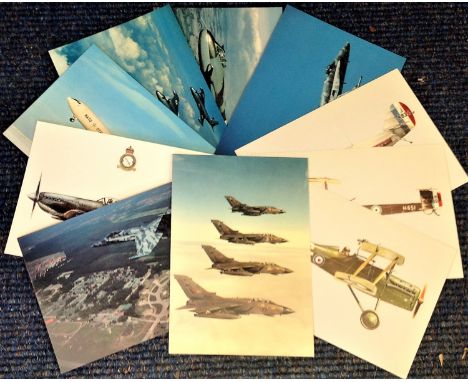 Aviation postcard collection includes 10 squadron print cards such as De Haviland Vampire F1, Canadian CF-18 Tiger Bird Horne