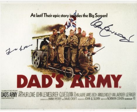 DADS ARMY: Comedy series 8x10 photo signed by actors Frank Williams (the Vicar) and Ian lavender (Pvt Pike). Good Condition. 