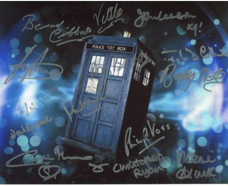 DOCTOR WHO 8x10 Tardis photo multi signed by FOURTEEN actors who have appeared in the series during their careers, Bernard Cr