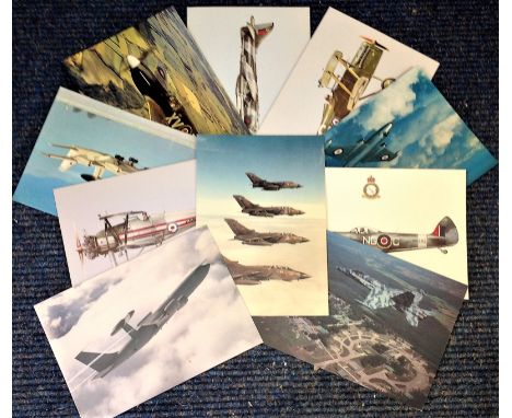 Aviation postcard collection includes 10 squadron print cards such as Spitfire L, F, 16E-604, Squadron, English Electric Canb