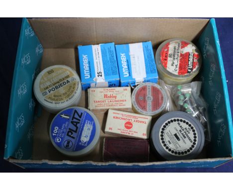 A box of various blank cartridges including .22 short, .22 long, 8mm and 9mm plus a vintage box of blanks for 'The Cox Univer
