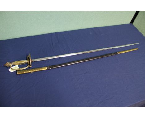 An E.R. VII brass hilted courtsword with brass mounted leather scabbard