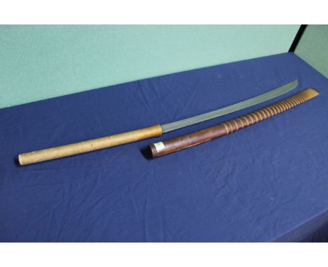 A DHA sword, woven grip cover and wooden scabbard (scabbard with crack to top)