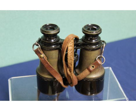 A fine pair of WWI era binoculars marked MkV SPL 37381 and broad arrow complete with leather carrying strap and case