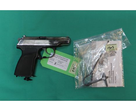 A Baikal Makarov chrome finish .177 cal CO2 air pistol, S/No.T9963369 (Generation One) complete with tools and instructions b