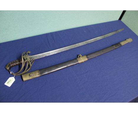 A British Victorian model 1822 Infantry Officers sword with brass mounted scabbard