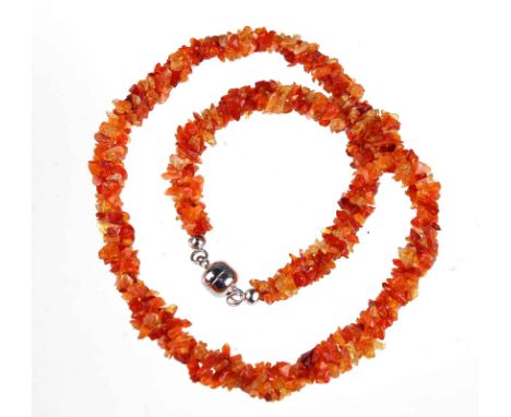 Feuer Opal Collier Silber 925 sowie Harry Ivens Design USA, Collier aus 3 gedrechten Feueropal Splitter Stränge in leicht ver
