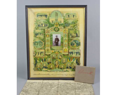 Reservistenbild *Regt. Prinz Georg* 1901/03 u.a. großformatige Farblithographie mit zentralem Kabinettfotos des Soldaten Stei