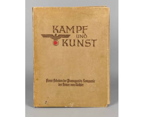 Kampf und Kunst Front-Arbeiten der Propaganda-Kompanie der Armee von Küchler, Mappe mit 60 Kunstblättern der Kriegsmaler K. M