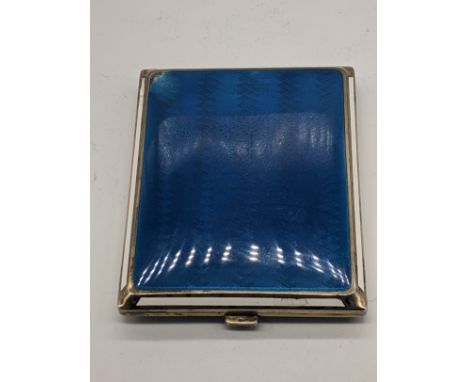 A French silver case with blue guilloche enamel, gilt interior, 227g, L.11cm W.8.5cm