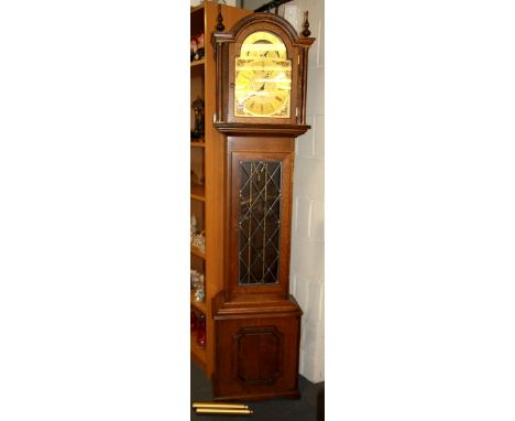 A modern oak moon phase longcase clock, H. 195cm.