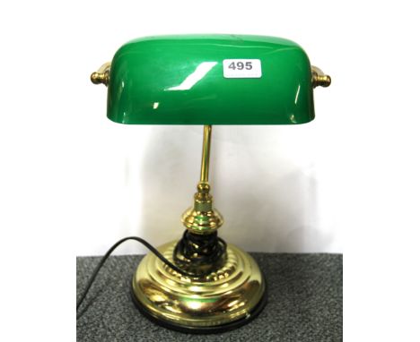 A brass and glass desk lamp, H. 34cm.