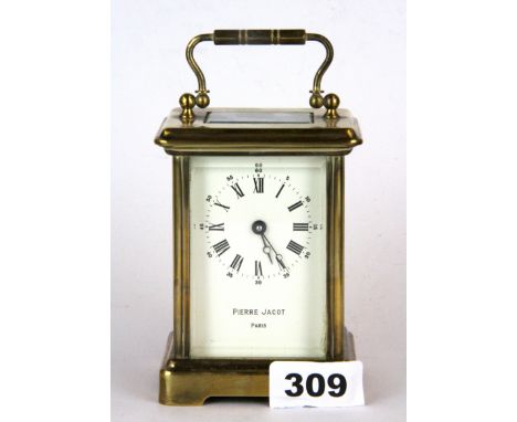 A gilt brass carriage clock by Pierre Jacot, Paris, H. 14cm.