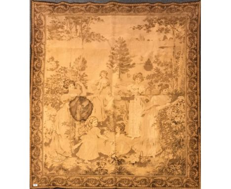 A large antique woven tapestry, size 230 x 160cm together with a further antique large woven tapestry, size 199 x 164cm.