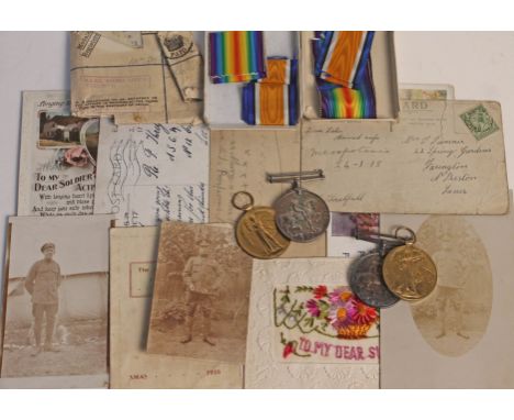 WWI family groups comprising two pairs of Victory and British War medals inscribed R 3964 JR THRELFALL AB RNVR &amp; M 323182