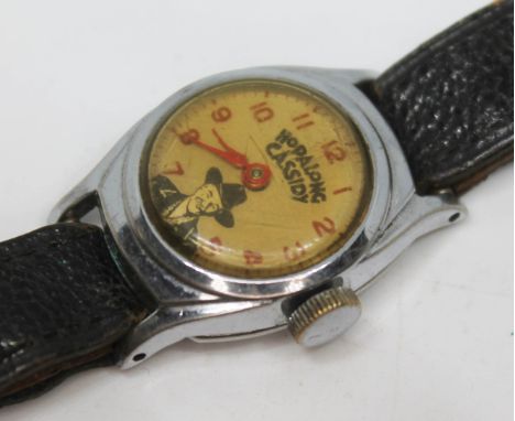 A Timex 'Hopalong Cassidy' children's wristwatch with leather strap.  