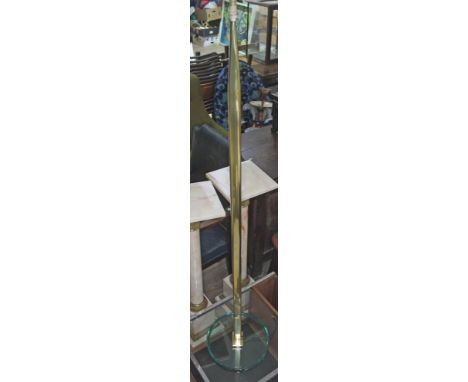 A retro brass and glass based standard lamp in the manner of Fontana Arte, unmarked, height 150cm.  
