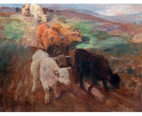 John Denovan Adam (Scottish 1842-1896), pair, cattle, oil on paper laid on board, 22cm x 17cm, both monogrammed 'JDA', one si