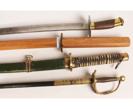 A reproduction Japanese officer's sword, blade etched with characters and numbered 46127, blade length 69cm, leather bound wo