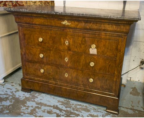 COMMODE, 19th century French, Louis Philippe, figured walnut, with five long drawers and St. Annes variegated grey marble top