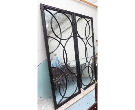 JOHN RICHARD DOUBLE PANEL SCREEN, ebonised abstract design on mirrored ground, 168cm (84 x 2) x 214cm H, original cost, £3800