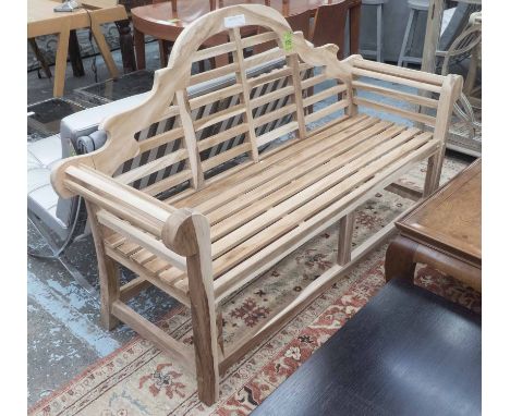 MARLBOROUGH/LUTYENS BENCH, in teak finish, slatted on square supports, 165cm L.