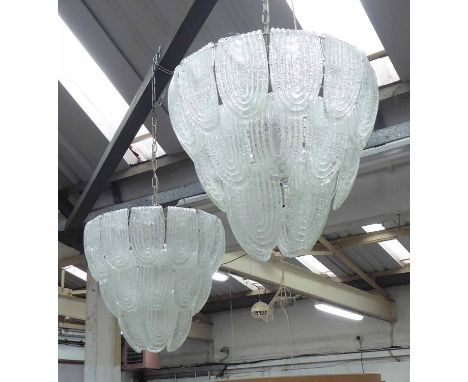 VINTAGE CHANDELIERS, a pair, ribbed textured glass on chrome frames, 60cm D. (2)