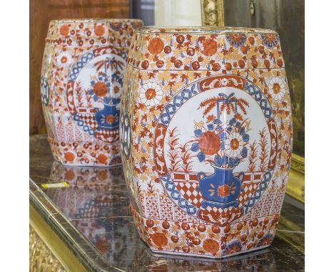 GARDEN SEATS, a pair, octagonal ceramic Imari pattern, 47cm H x 39cm. (2)