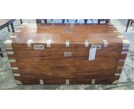 TRUNK, 19th century camphorwood and brass bound with rising lid and carrying handles, 114cm W x 55cm D x 60cm H.