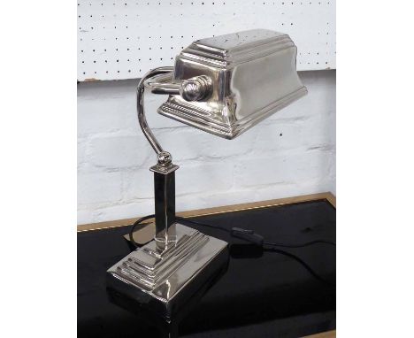 VINTAGE STYLE BANKERS LAMPS, a pair, plated metal finish, 41cm H. (2)