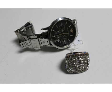 A gent's dress ring and an Emporio Armani wristwatch 