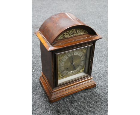 A silvered and brass faced mahogany bracket clock with pendulum CONDITION REPORT: In good condition with no signs of worm/los