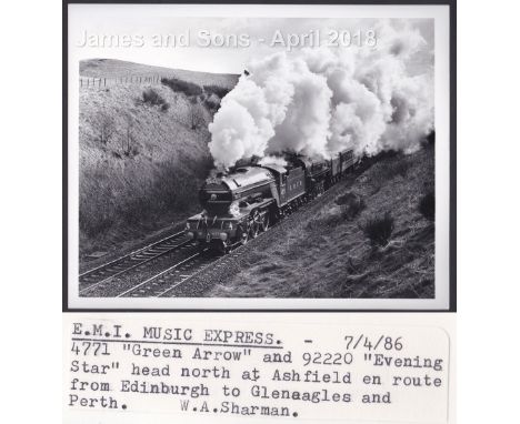 W.A.Sharman Photographic Quality Archive (10" x 8")- L.N.E.R.1-E.M.I. Music Express - 7/4/86, 4771 "Green Arrow" and 92220 "E