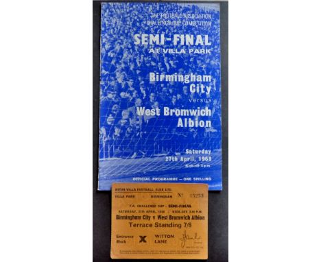 Football - Birmingham v W.B.A FAS/F 1968 at Villa, signed by (7) Birmingham + Bobby Hope WBA, also includes match ticket.