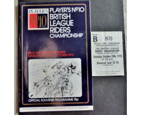 Speedway - British league Riders championship 1973 at belle Vue programme and ticket