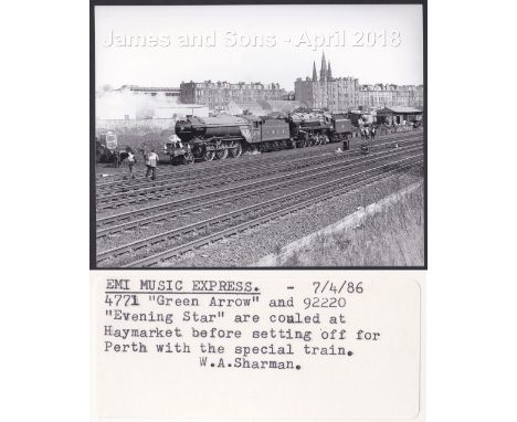 W.A.Sharman Photographic Quality Archive (10" x 8")- L.N.E.R.1-E.M.I. Music Express - 7/4/86, 4771 "Green Arrow" and 92220 "E