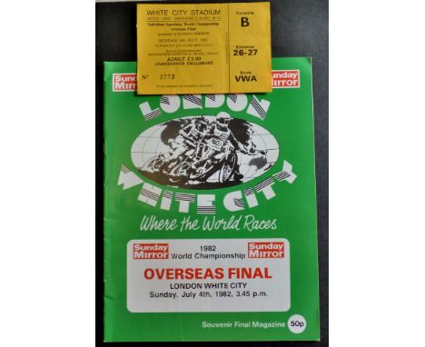 Speedway - Overseas Finals 1982 programme and ticket White City.
