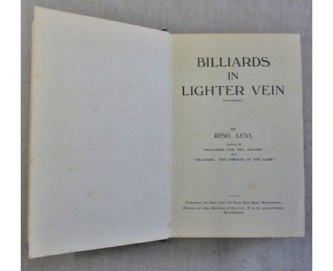 Levi Riso Billiards in a Lighter Vein self published 1923 248 pp 6 pages of advertising blue cloth black lettering some foxin