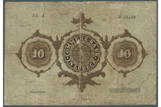 Commerzbank Lubeck 10 Thaler 1 7 1865 Piri A145 In Stark Gebrauchter Erhaltung Mit Einigen T