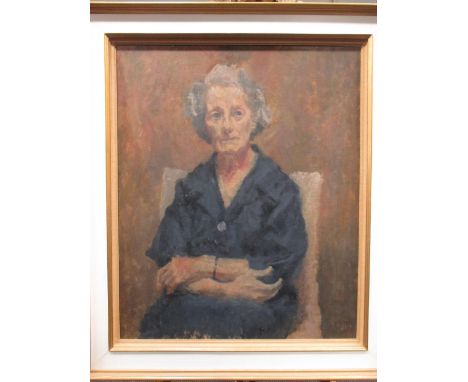 Charles Acheson (20th Century) - Portrait of a seated lady, three quarter length, oil on board, inscribed verso 'Final exam p